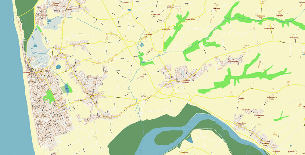 Cherbourg France Guernsey Jersey UK Vector Map Exact High Detailed Street Map editable Adobe Illustrator in layers