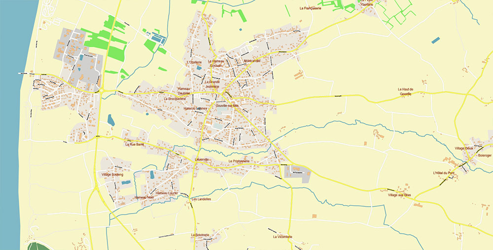 Cherbourg France Guernsey Jersey UK Vector Map Exact High Detailed Street Map editable Adobe Illustrator in layers