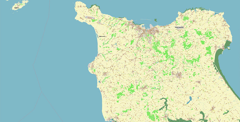 Cherbourg France Guernsey Jersey UK Vector Map Exact High Detailed Street Map editable Adobe Illustrator in layers