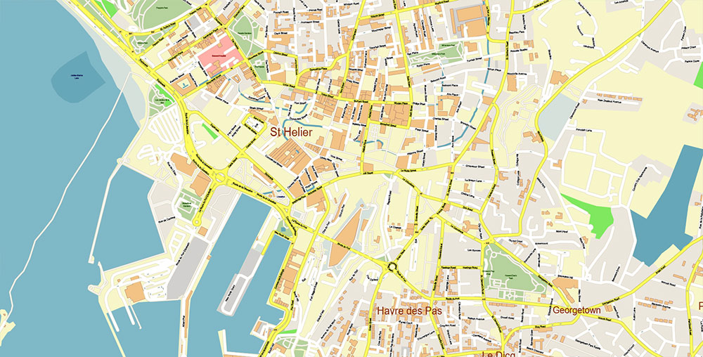 Cherbourg France Guernsey Jersey UK Vector Map Exact High Detailed Street Map editable Adobe Illustrator in layers
