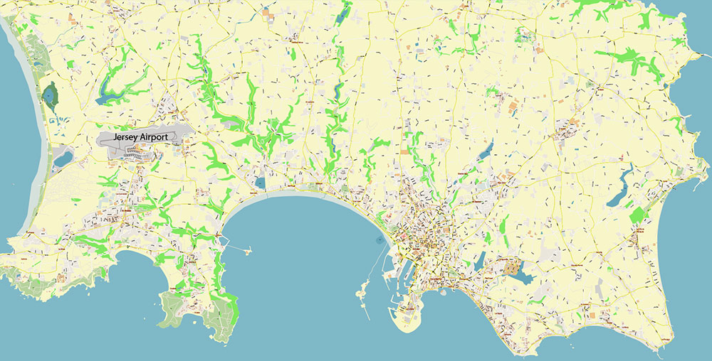Cherbourg France Guernsey Jersey UK Vector Map Exact High Detailed Street Map editable Adobe Illustrator in layers