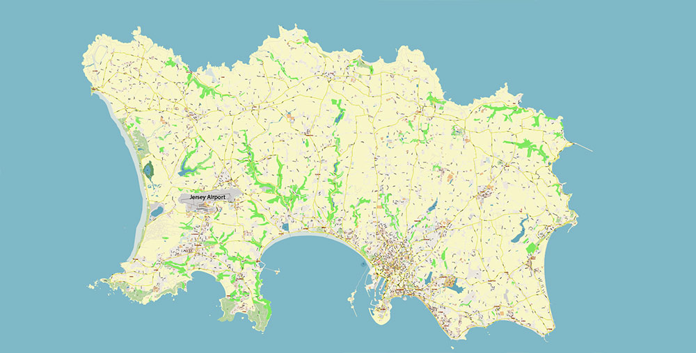 Cherbourg France Guernsey Jersey UK Vector Map Exact High Detailed Street Map editable Adobe Illustrator in layers