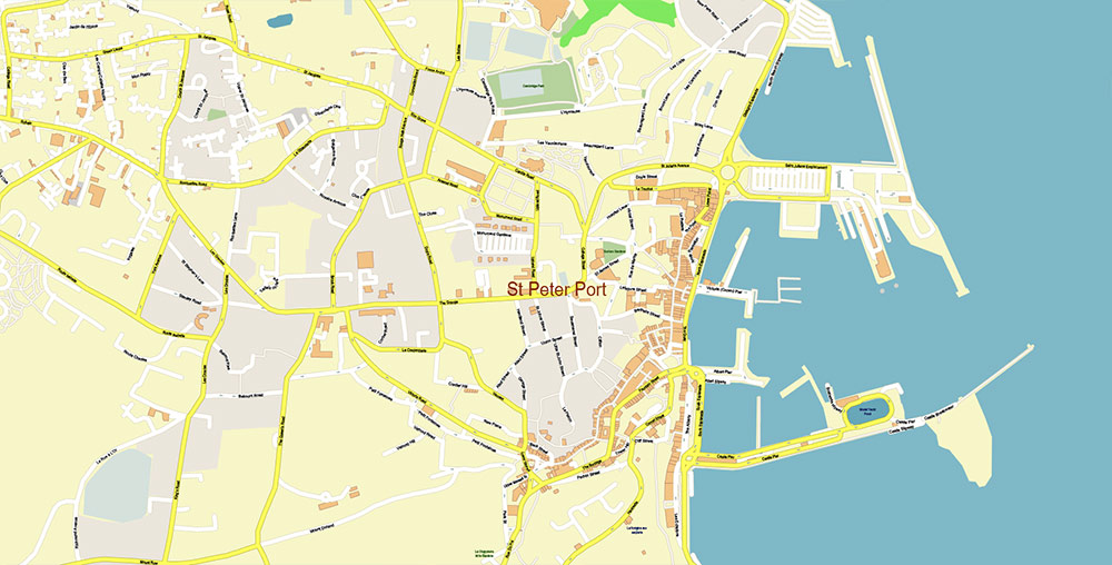 Cherbourg France Guernsey Jersey UK Vector Map Exact High Detailed Street Map editable Adobe Illustrator in layers