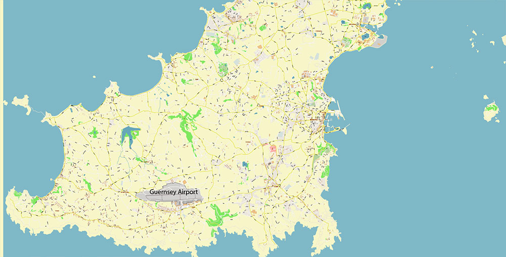 Cherbourg France Guernsey Jersey UK Vector Map Exact High Detailed Street Map editable Adobe Illustrator in layers