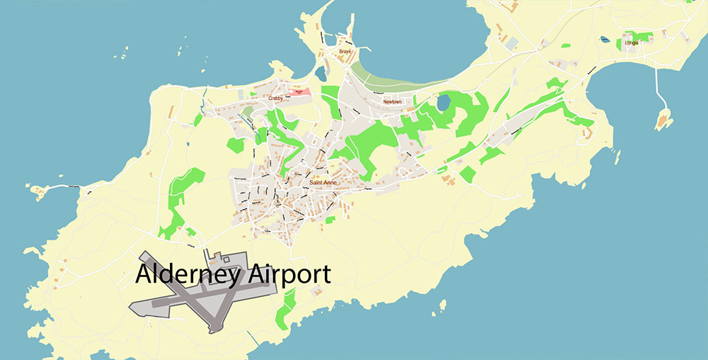 Cherbourg France Guernsey Jersey UK Vector Map Exact High Detailed Street Map editable Adobe Illustrator in layers