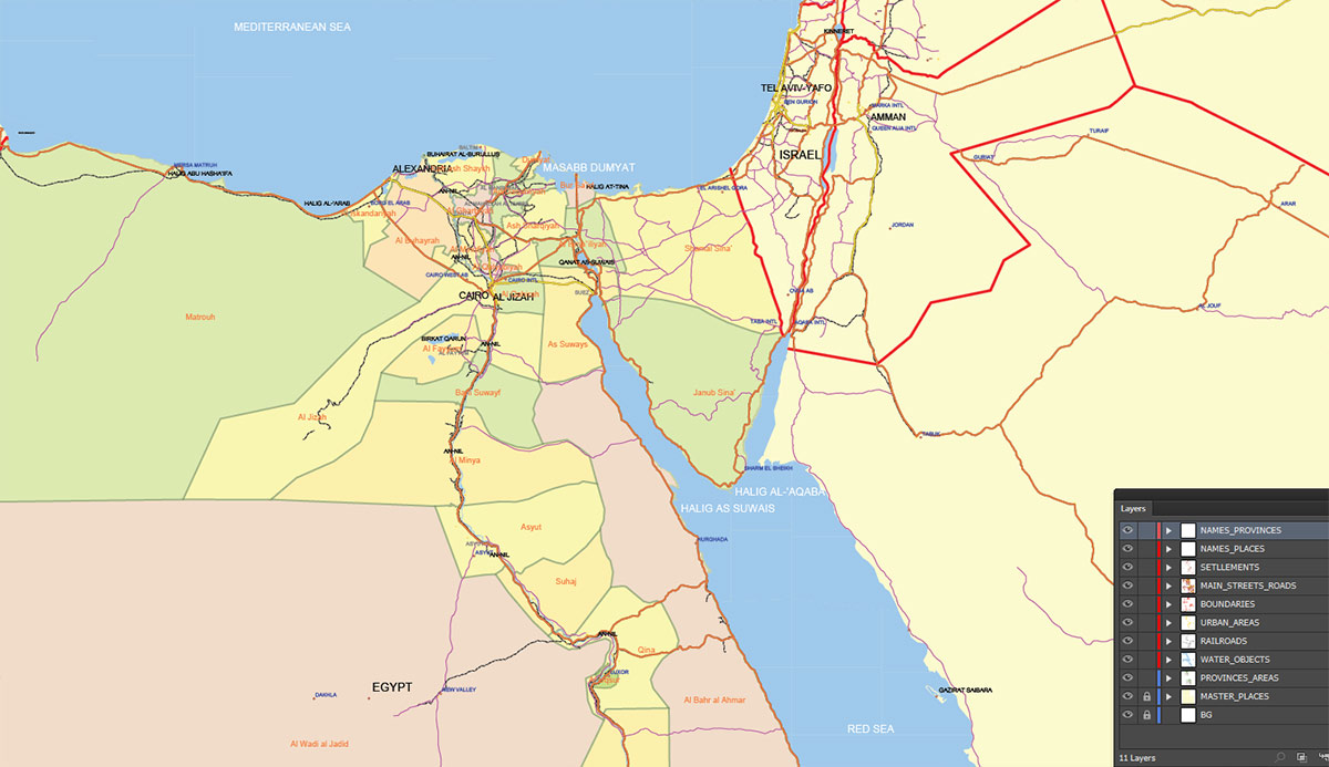 Egypt Map Vector Exact Low Detailed Road & Admin Map editable Adobe Illustrator and PDF in layers in 1 archive Egypt Map Vector Exact Low Detailed Road & Admin Map editable Adobe Illustrator and PDF in layers in 1 archive