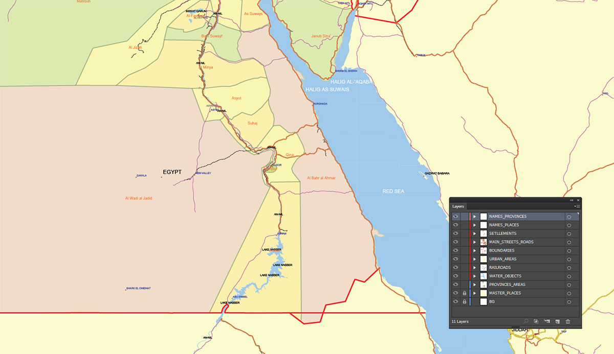 Egypt Map Vector Exact Low Detailed Road & Admin Map editable Adobe Illustrator and PDF in layers in 1 archive Egypt Map Vector Exact Low Detailed Road & Admin Map editable Adobe Illustrator and PDF in layers in 1 archive