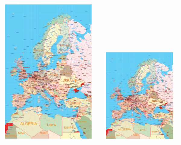 Europe Map Vector Exact Low Detailed Road & Admin Map editable Adobe Illustrator and PDF in layers in 1 archive Europe Map Vector Exact Low Detailed Road & Admin Map editable Adobe Illustrator and PDF in layers in 1 archive