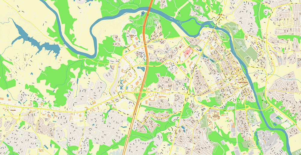 Fredericksburg Virginia US Vector Map Exact High Detailed Street Map editable Adobe Illustrator in layers