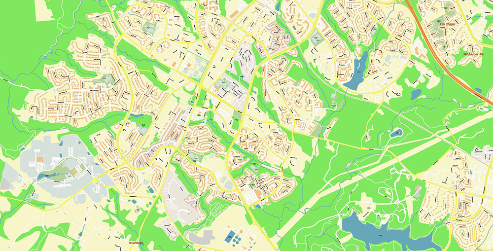 Gaithesburg Rockville Maryland US Vector Map Exact High Detailed Street Map editable Adobe Illustrator in layers