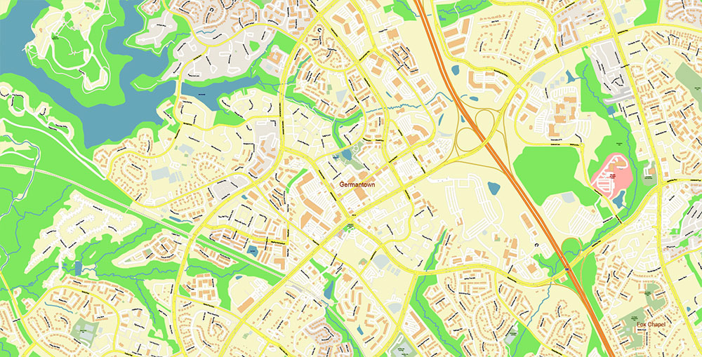 Gaithesburg Rockville Maryland US Vector Map Exact High Detailed Street Map editable Adobe Illustrator in layers