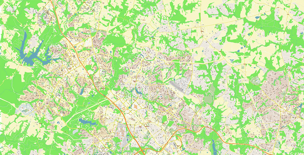 Gaithesburg Rockville Maryland US Vector Map Exact High Detailed Street Map editable Adobe Illustrator in layers