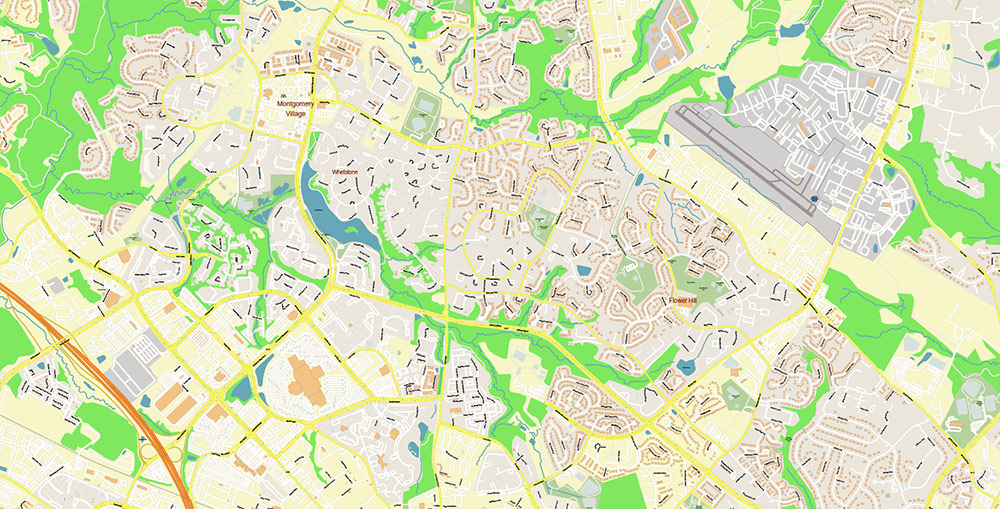 Gaithesburg Rockville Maryland US Vector Map Exact High Detailed Street Map editable Adobe Illustrator in layers
