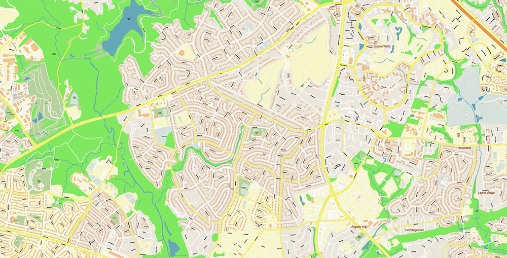 Gaithesburg Rockville Maryland US Vector Map Exact High Detailed Street Map editable Adobe Illustrator in layers