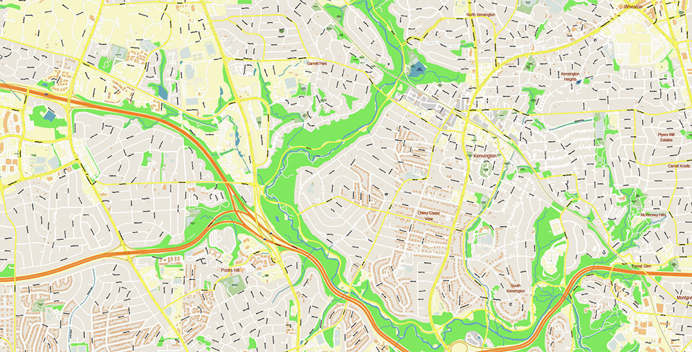 Gaithesburg Rockville Maryland US Vector Map Exact High Detailed Street Map editable Adobe Illustrator in layers