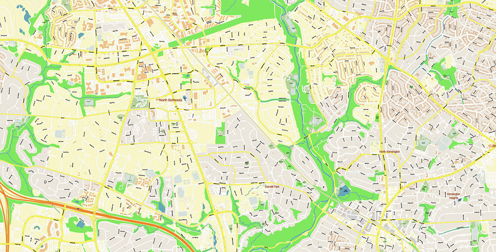 Gaithesburg Rockville Maryland US Vector Map Exact High Detailed Street Map editable Adobe Illustrator in layers