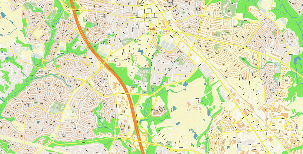 Gaithesburg Rockville Maryland US Vector Map Exact High Detailed Street Map editable Adobe Illustrator in layers