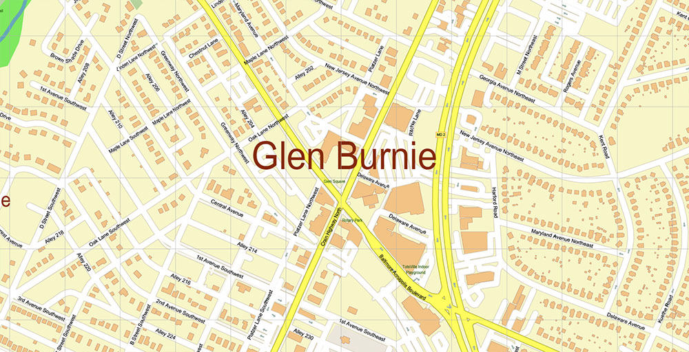 Glen Burnie Maryland US Vector Map Exact High Detailed Street Map editable Adobe Illustrator in layers