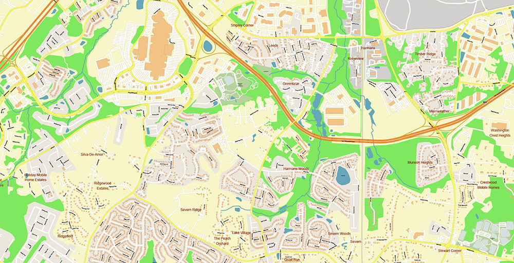 Glen Burnie Maryland US Vector Map Exact High Detailed Street Map editable Adobe Illustrator in layers