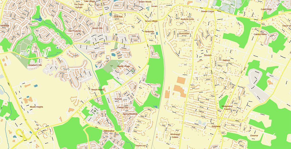Glen Burnie Maryland US Vector Map Exact High Detailed Street Map editable Adobe Illustrator in layers