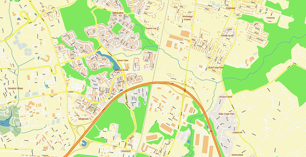 Glen Burnie Maryland US Vector Map Exact High Detailed Street Map editable Adobe Illustrator in layers