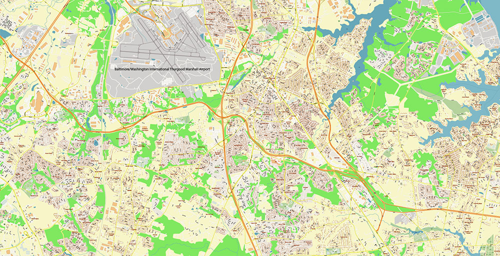 Glen Burnie Maryland US Vector Map Exact High Detailed Street Map editable Adobe Illustrator in layers