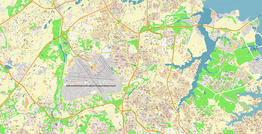 Glen Burnie Maryland US Vector Map Exact High Detailed Street Map editable Adobe Illustrator in layers