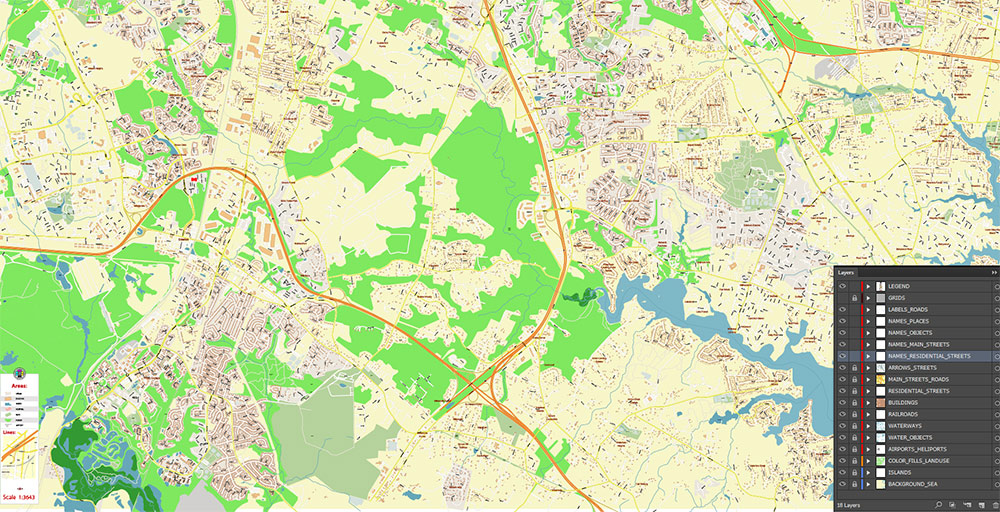 Glen Burnie Maryland US Vector Map Exact High Detailed Street Map editable Adobe Illustrator in layers