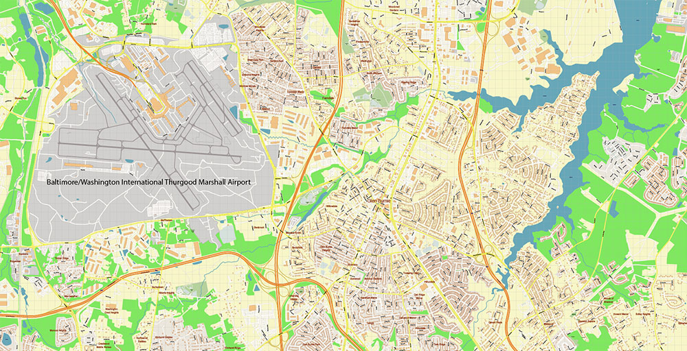 Glen Burnie Maryland US Vector Map Exact High Detailed Street Map editable Adobe Illustrator in layers