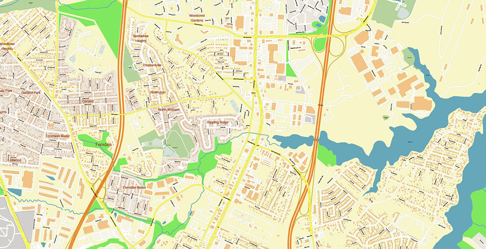 Glen Burnie Maryland US Vector Map Exact High Detailed Street Map editable Adobe Illustrator in layers