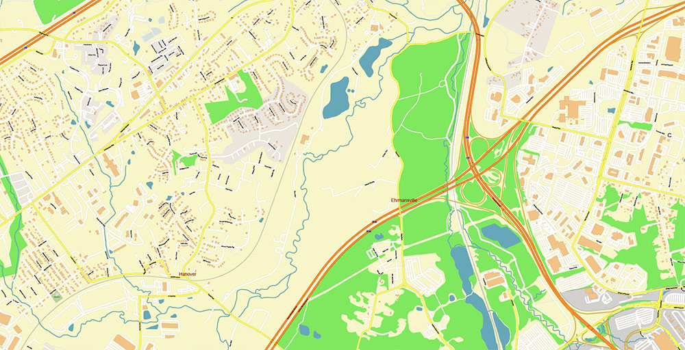 Glen Burnie Maryland US Vector Map Exact High Detailed Street Map editable Adobe Illustrator in layers