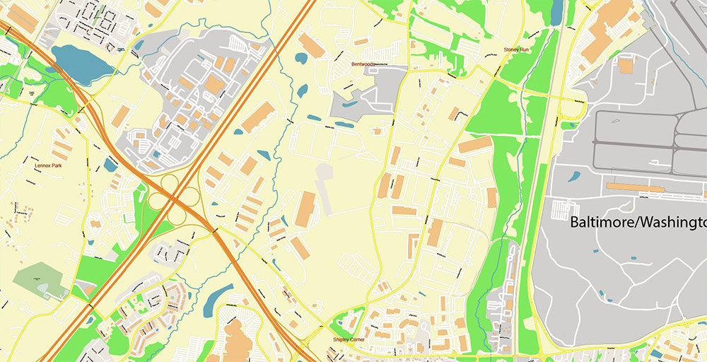 Glen Burnie Maryland US Vector Map Exact High Detailed Street Map editable Adobe Illustrator in layers