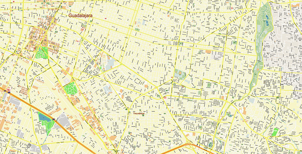 Guadalajara Mexico Vector Map Exact High Detailed Street Map editable Adobe Illustrator in layers