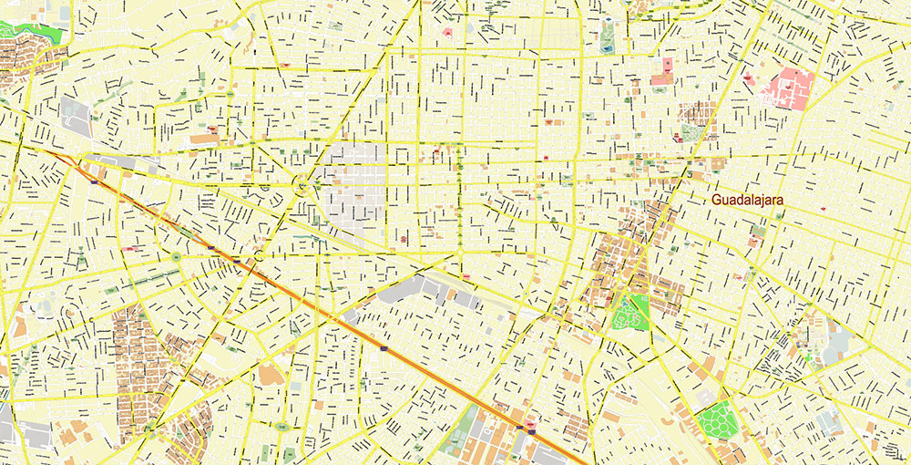 Guadalajara Mexico Vector Map Exact High Detailed Street Map editable Adobe Illustrator in layers