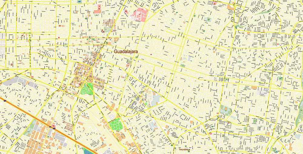 Guadalajara Mexico Vector Map Exact High Detailed Street Map editable Adobe Illustrator in layers