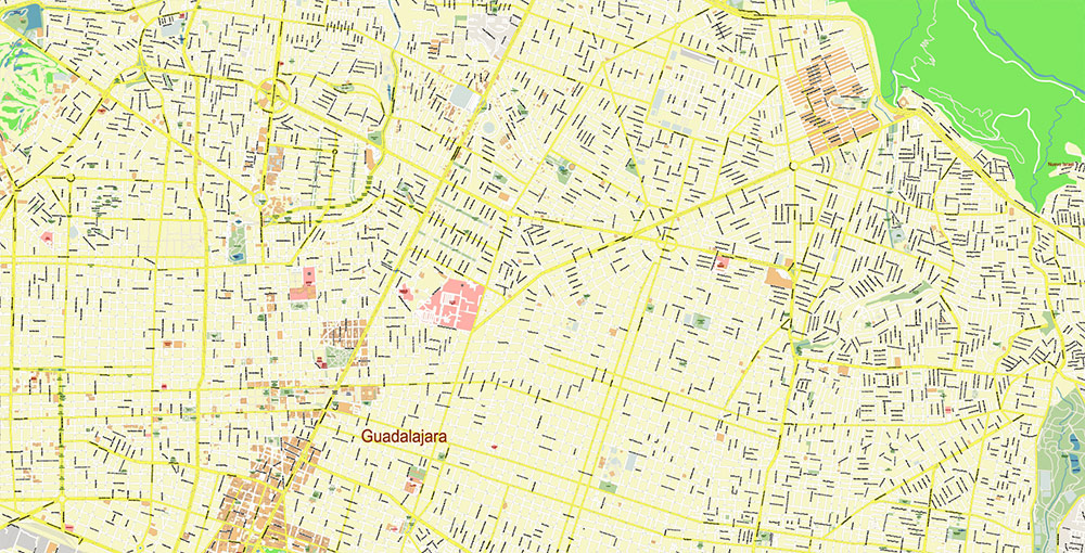 Guadalajara Mexico Vector Map Exact High Detailed Street Map editable Adobe Illustrator in layers