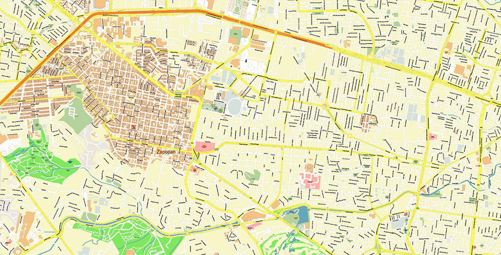 Guadalajara Mexico Vector Map Exact High Detailed Street Map editable Adobe Illustrator in layers
