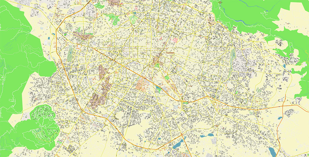 Guadalajara Mexico Vector Map Exact High Detailed Street Map editable Adobe Illustrator in layers