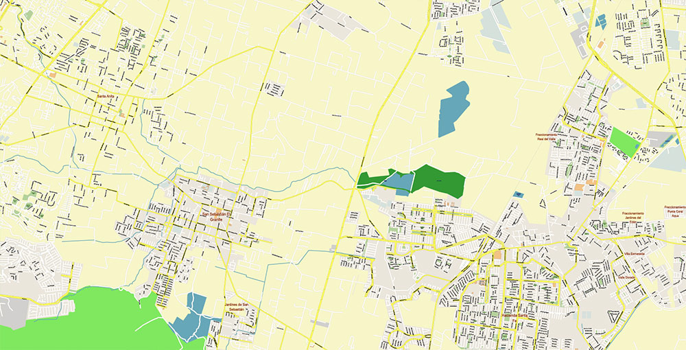 Guadalajara Mexico Vector Map Exact High Detailed Street Map editable Adobe Illustrator in layers