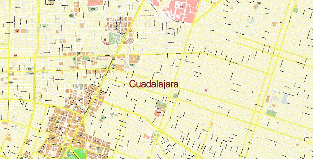 Guadalajara Mexico Vector Map Exact High Detailed Street Map editable Adobe Illustrator in layers