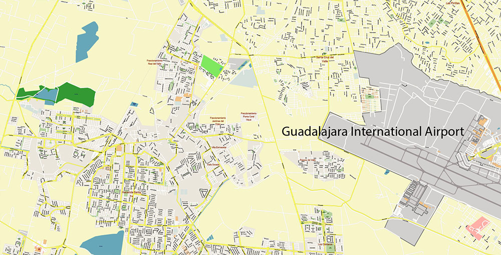 Guadalajara Mexico Vector Map Exact High Detailed Street Map editable Adobe Illustrator in layers