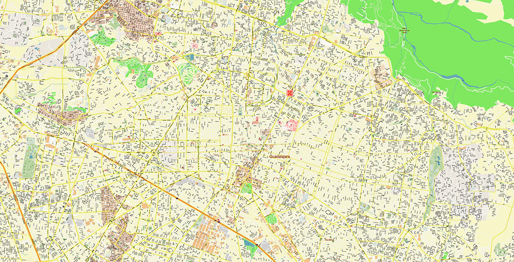 Guadalajara Mexico Vector Map Exact High Detailed Street Map editable Adobe Illustrator in layers