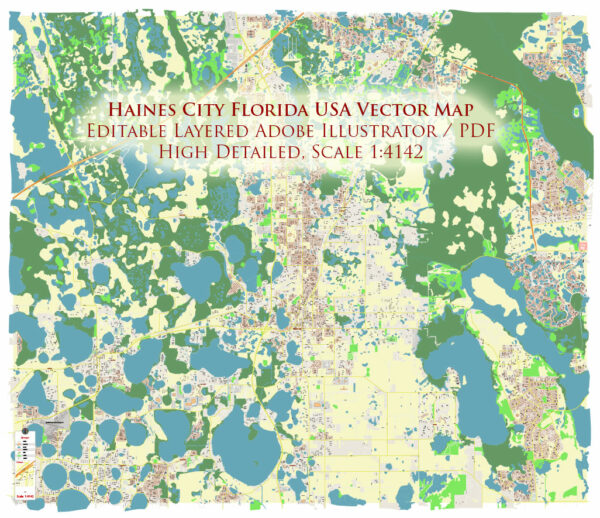 Haines City Florida USA Vector Map Exact High Detailed Street Map editable Adobe Illustrator in layers Haines City Florida USA Vector Map Exact High Detailed Street Map editable Adobe Illustrator in layers