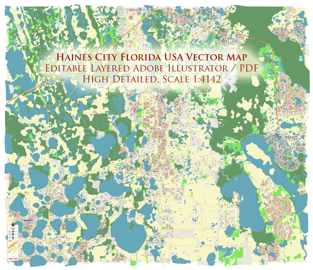 Haines City Florida USA Vector Map Exact High Detailed Street Map editable Adobe Illustrator in layers