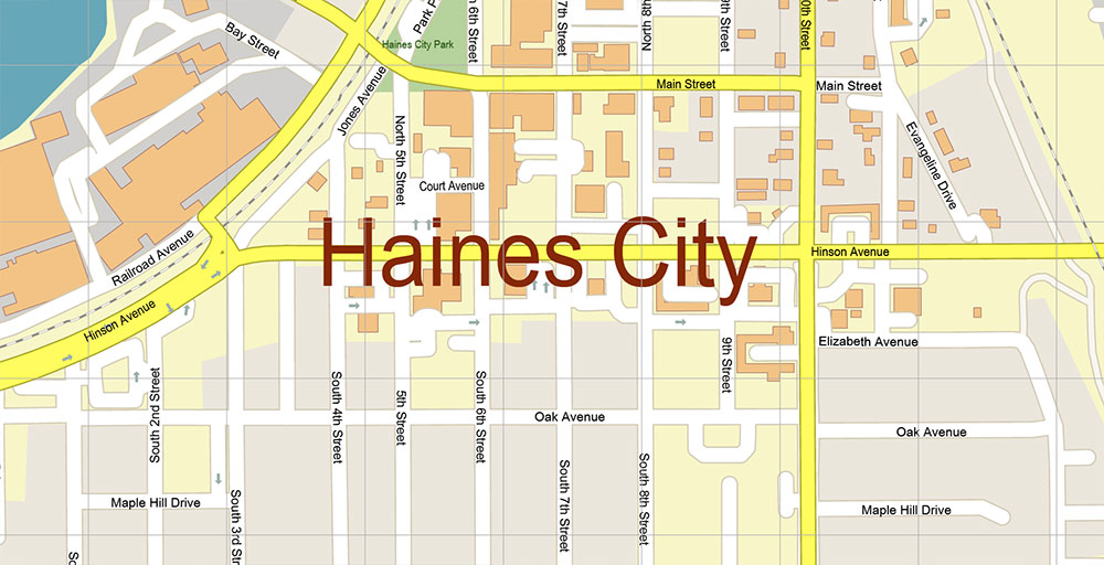Haines City Florida USA Vector Map Exact High Detailed Street Map editable Adobe Illustrator in layers