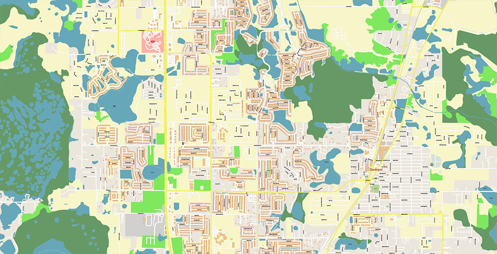 Haines City Florida USA Vector Map Exact High Detailed Street Map editable Adobe Illustrator in layers