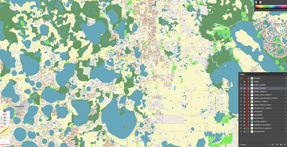 Haines City Florida USA Vector Map Exact High Detailed Street Map editable Adobe Illustrator in layers