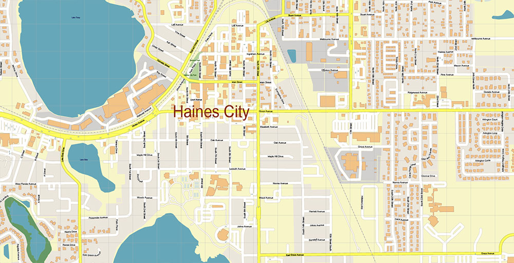 Haines City Florida USA Vector Map Exact High Detailed Street Map editable Adobe Illustrator in layers