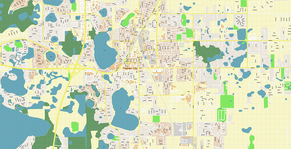 Haines City Florida USA Vector Map Exact High Detailed Street Map editable Adobe Illustrator in layers