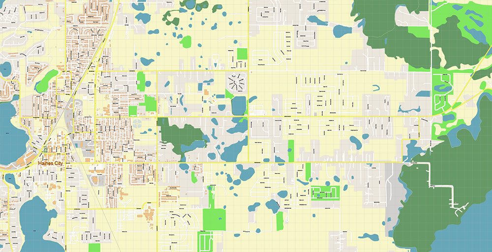 Haines City Florida USA Vector Map Exact High Detailed Street Map editable Adobe Illustrator in layers